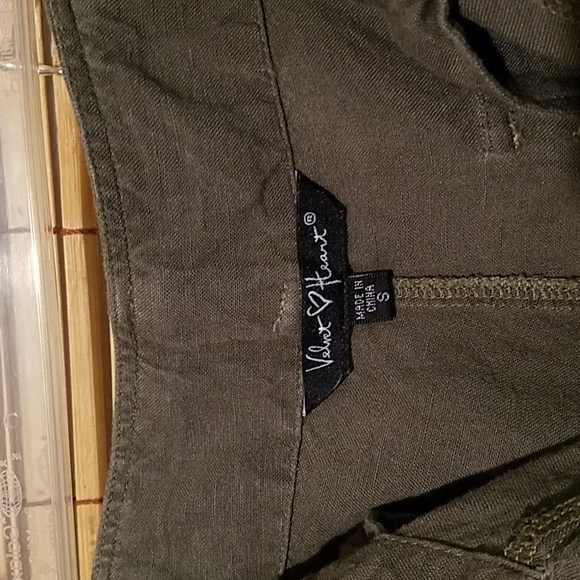 Velvet Heart Dark Green Linen Belted Women's Pant Size Small - Picture 4 of 5